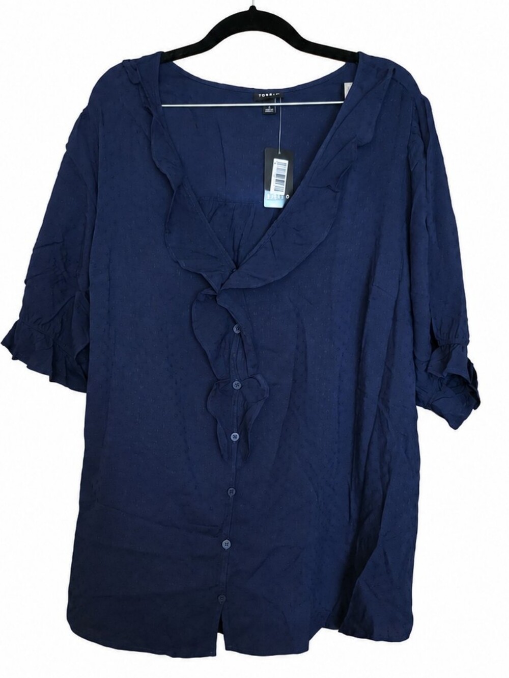 NWT Torrid Ruffle Button-Down Textured Blouse - Peacoat Blue - Size 3 - 3X 22/24